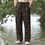 Buddha Stones Cotton White Wave Pattern Men's Tapered Pants With Pockets