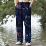 Buddha Stones Cotton Blooming Floral Pattern Men's Tapered Pants With Pockets