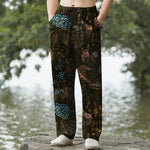 Buddha Stones Cotton Blooming Floral Pattern Men's Tapered Pants With Pockets