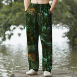 Buddha Stones Cotton Blooming Floral Pattern Men's Tapered Pants With Pockets