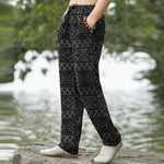 Buddha Stones Cotton Tribal White Geometric Pattern Men's Tapered Pants With Pockets