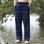 Buddha Stones Cotton Tribal White Geometric Pattern Men's Tapered Pants With Pockets