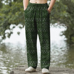 Buddha Stones Cotton Tribal White Geometric Pattern Men's Tapered Pants With Pockets