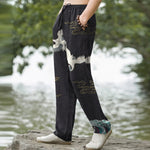 Buddha Stones Cotton Crane Cloud And Ocean Wave Pattern Men's Tapered Pants With Pockets