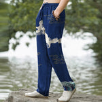Buddha Stones Cotton Crane Cloud And Ocean Wave Pattern Men's Tapered Pants With Pockets