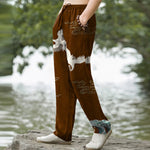 Buddha Stones Cotton Crane Cloud And Ocean Wave Pattern Men's Tapered Pants With Pockets