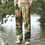 Buddha Stones Cotton Floral Mountain And River Pattern Men's Tapered Pants With Pockets