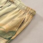 Buddha Stones Cotton Floral Mountain And River Pattern Men's Tapered Pants With Pockets