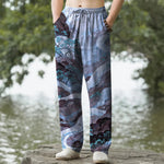 Buddha Stones Cotton Floral Mountain And River Pattern Men's Tapered Pants With Pockets