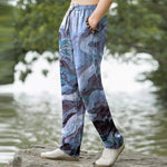 Buddha Stones Cotton Floral Mountain And River Pattern Men's Tapered Pants With Pockets