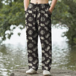 Buddha Stones Cotton Longevity Cloud Round Emblem Pattern Men's Tapered Pants With Pockets