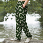 Buddha Stones Cotton Longevity Cloud Round Emblem Pattern Men's Tapered Pants With Pockets