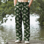 Buddha Stones Cotton Longevity Cloud Round Emblem Pattern Men's Tapered Pants With Pockets