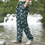 Buddha Stones Cotton Longevity Cloud Round Emblem Pattern Men's Tapered Pants With Pockets
