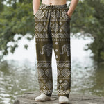 Buddha Stones Cotton Elephant Tribal Pattern Men's Tapered Pants With Pockets