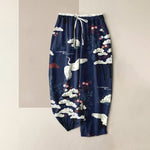 Buddha Stones Pure Cotton Graceful Crane And White Tree Pattern Women's Elastic Waist Pants With Pockets