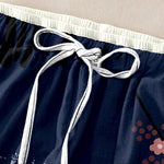 Buddha Stones Pure Cotton Graceful Crane And White Tree Pattern Women's Elastic Waist Pants With Pockets