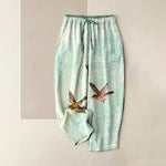 Buddha Stones Pure Cotton Cloud and Flying Bird Pattern Women's Elastic Waist Pants With Pockets