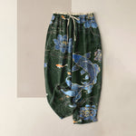 Buddha Stones Pure Cotton Koi Fish Lotus Pattern Women's Elastic Waist Pants With Pockets
