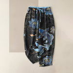 Buddha Stones Pure Cotton Koi Fish Lotus Pattern Women's Elastic Waist Pants With Pockets