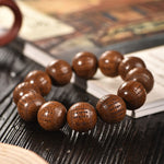 Buddha Stones Natural Abelia Biflora Wood Heart Sutra Om Mani Padme Hum Bracelet