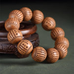 Buddha Stones Natural Abelia Biflora Wood Heart Sutra Om Mani Padme Hum Bracelet