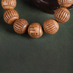 Buddha Stones Natural Abelia Biflora Wood Heart Sutra Om Mani Padme Hum Bracelet