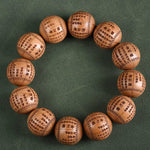 Buddha Stones Natural Abelia Biflora Wood Heart Sutra Om Mani Padme Hum Bracelet
