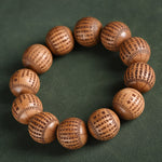 Buddha Stones Natural Abelia Biflora Wood Heart Sutra Om Mani Padme Hum Bracelet