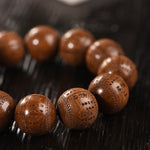Buddha Stones Natural Abelia Biflora Wood Heart Sutra Om Mani Padme Hum Bracelet
