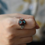 Buddha Stones Small Leaf Red Sandalwood Cat Longevity Adjustable Ring