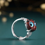 Buddha Stones Small Leaf Red Sandalwood Cat Longevity Adjustable Ring