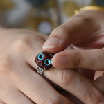 Buddha Stones Small Leaf Red Sandalwood Cat Longevity Adjustable Ring