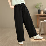 Buddha Stones Summer Casual Drawstring Solid Cropped Pants Women's Wide Leg Pants With Pockets