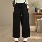 Buddha Stones Summer Casual Drawstring Solid Cropped Pants Women's Wide Leg Pants With Pockets