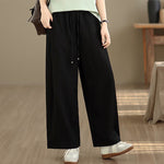 Buddha Stones Summer Casual Drawstring Solid Cropped Pants Women's Wide Leg Pants With Pockets