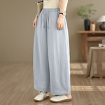 Buddha Stones Summer Casual Drawstring Solid Cropped Pants Women's Wide Leg Pants With Pockets