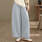 Buddha Stones Summer Casual Drawstring Solid Cropped Pants Women's Wide Leg Pants With Pockets