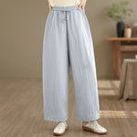 Buddha Stones Summer Casual Drawstring Solid Cropped Pants Women's Wide Leg Pants With Pockets