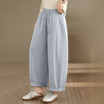 Buddha Stones Summer Casual Drawstring Solid Cropped Pants Women's Wide Leg Pants With Pockets