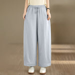Buddha Stones Summer Casual Drawstring Solid Cropped Pants Women's Wide Leg Pants With Pockets