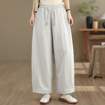 Buddha Stones Summer Casual Drawstring Solid Cropped Pants Women's Wide Leg Pants With Pockets