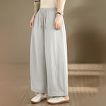 Buddha Stones Summer Casual Drawstring Solid Cropped Pants Women's Wide Leg Pants With Pockets