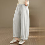 Buddha Stones Summer Casual Drawstring Solid Cropped Pants Women's Wide Leg Pants With Pockets