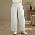 Buddha Stones Summer Casual Drawstring Solid Cropped Pants Women's Wide Leg Pants With Pockets