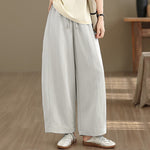 Buddha Stones Summer Casual Drawstring Solid Cropped Pants Women's Wide Leg Pants With Pockets