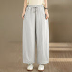 Buddha Stones Summer Casual Drawstring Solid Cropped Pants Women's Wide Leg Pants With Pockets