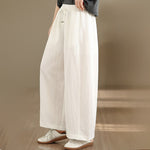 Buddha Stones Summer Casual Drawstring Solid Cropped Pants Women's Wide Leg Pants With Pockets