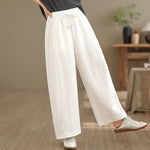 Buddha Stones Summer Casual Drawstring Solid Cropped Pants Women's Wide Leg Pants With Pockets