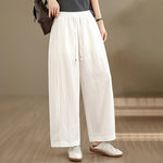 Buddha Stones Summer Casual Drawstring Solid Cropped Pants Women's Wide Leg Pants With Pockets